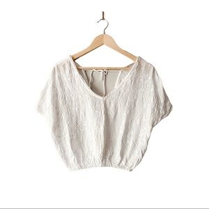 Women's White Embroidered V-Neck Crop Top